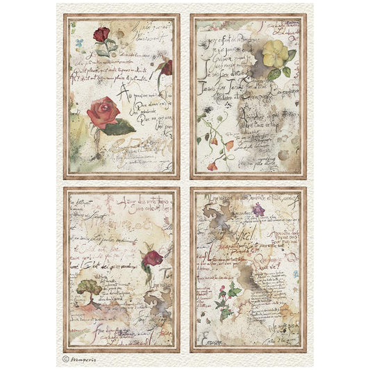 Stamperia  - Rice Paper - 21cm x 29.7cm - A4 - Flowers and Poems 4 cards