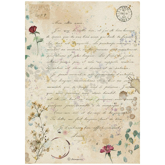 Stamperia  - Rice Paper - 21cm x 29.7cm - A4 - Flowers and Poems handmade letter