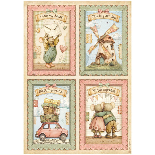 Stamperia  - Rice Paper - 21cm x 29.7cm - A4 - Cozy Family 4 cards