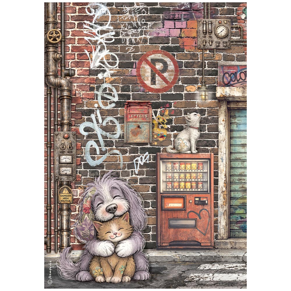 Stamperia  - Rice Paper -  21cm x 29.7cm - A4 -Furry Friends 2 Cat & Dog