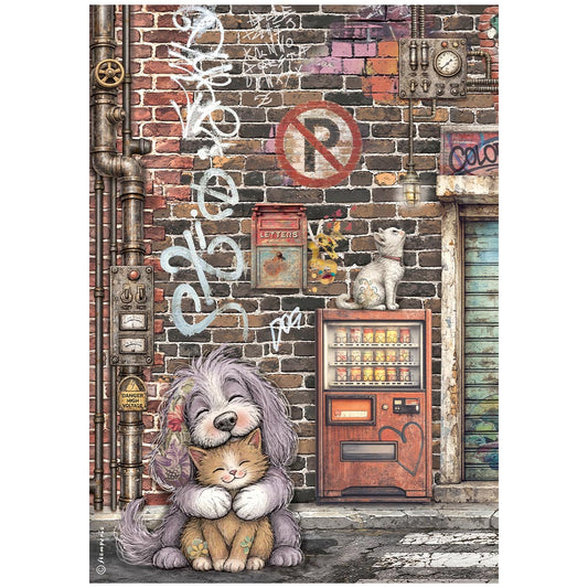 Stamperia  - Rice Paper -  21cm x 29.7cm - A4 -Furry Friends 2 Cat & Dog