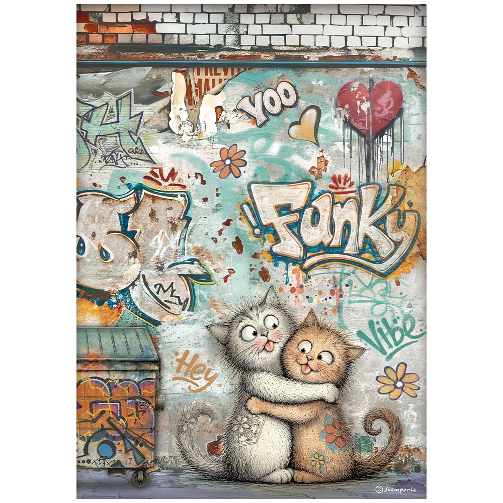 Stamperia  - Rice Paper -  21cm x 29.7cm - A4 -Furry Friends 2 funky cats