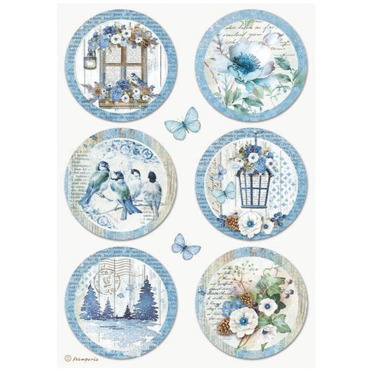 Stamperia  - Rice Paper -  21cm x 29.7cm - A4 -   Blue Land Rounds