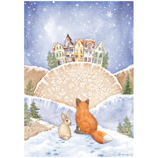 Stamperia  - Rice Paper -  21cm x 29.7cm - A4 -  Winter Valley Fox and Bunny