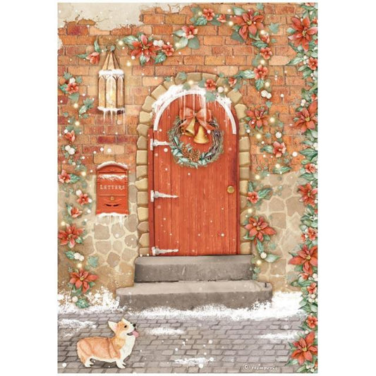 Stamperia  - Rice Paper -  21cm x 29.7cm - A4 -  All Around Christmas - Red Door