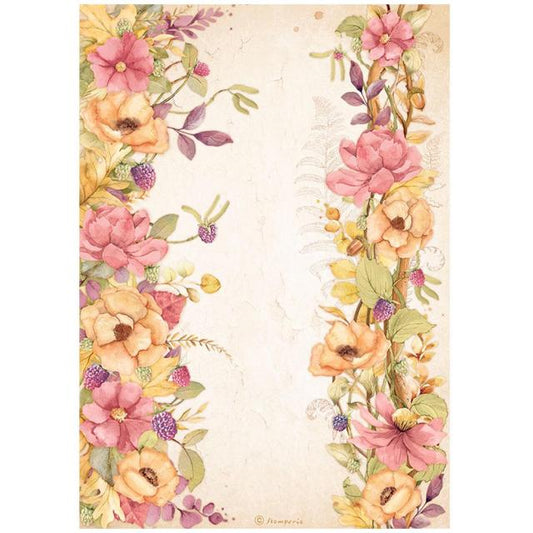Stamperia  - Rice Paper -  21cm x 29.7cm - A4 -   Woodland Floral Borders