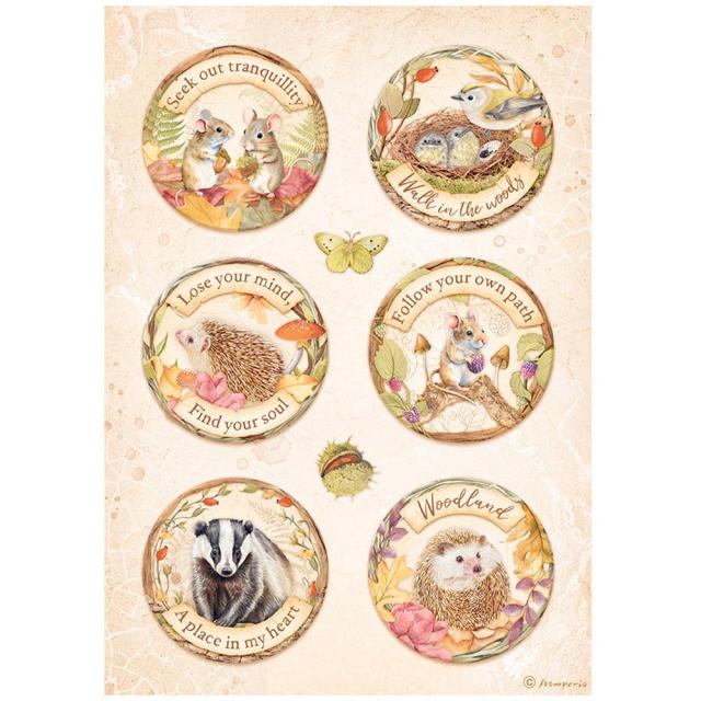 Stamperia  - Rice Paper -  21cm x 29.7cm - A4 -   Woodland Rounds