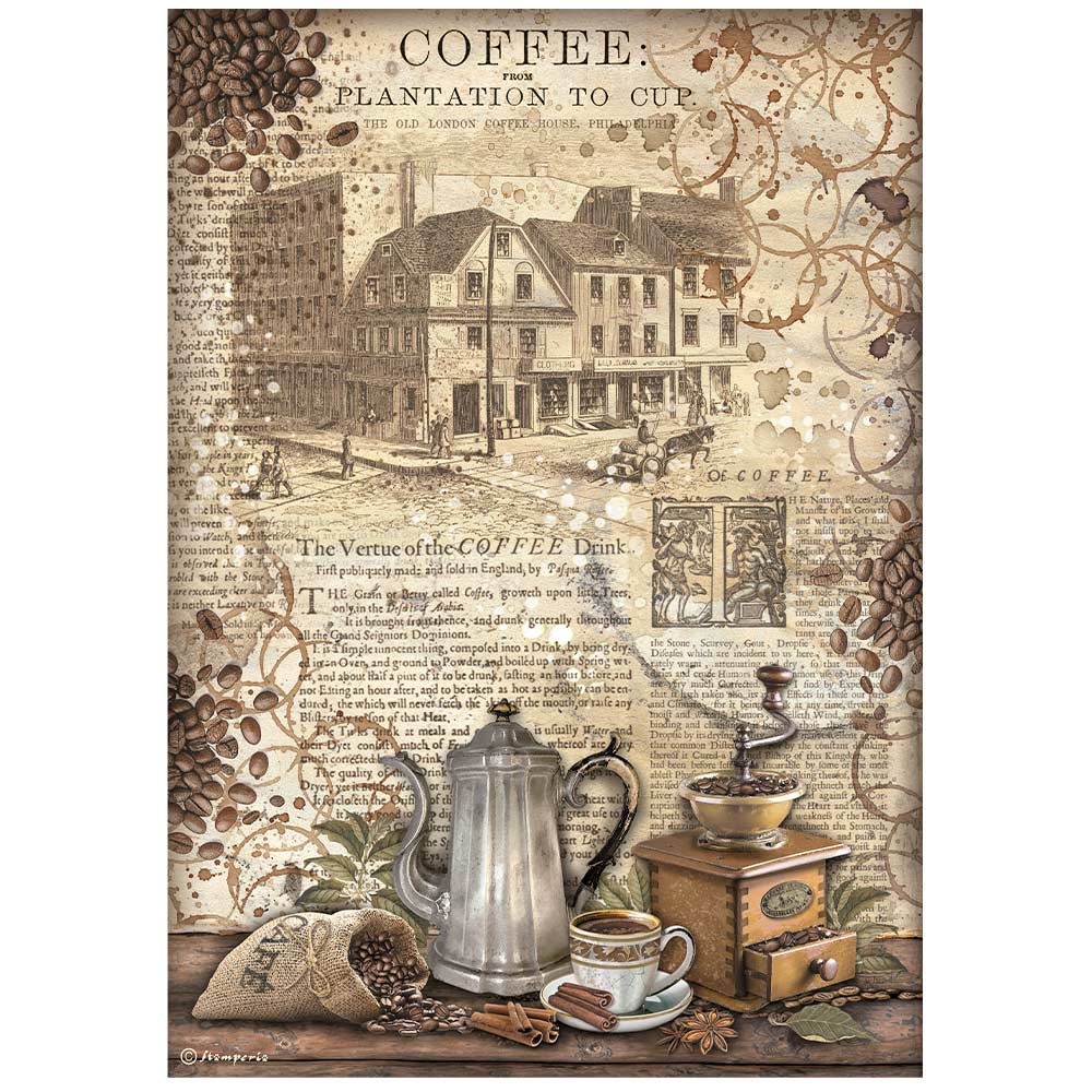 Stamperia  - Rice Paper -  21cm x 29.7cm - A4 - Coffee and Chocolate Grinder