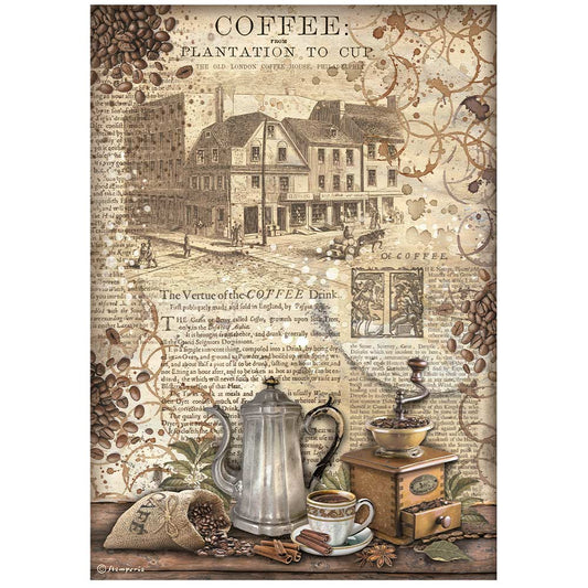 Stamperia  - Rice Paper -  21cm x 29.7cm - A4 - Coffee and Chocolate Grinder