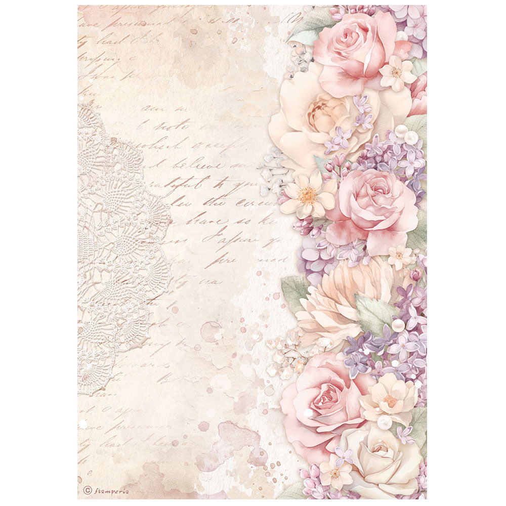 Pre order Stamperia  - Rice Paper -  21cm x 29.7cm - A4 -  Romance Forever - Floral Border