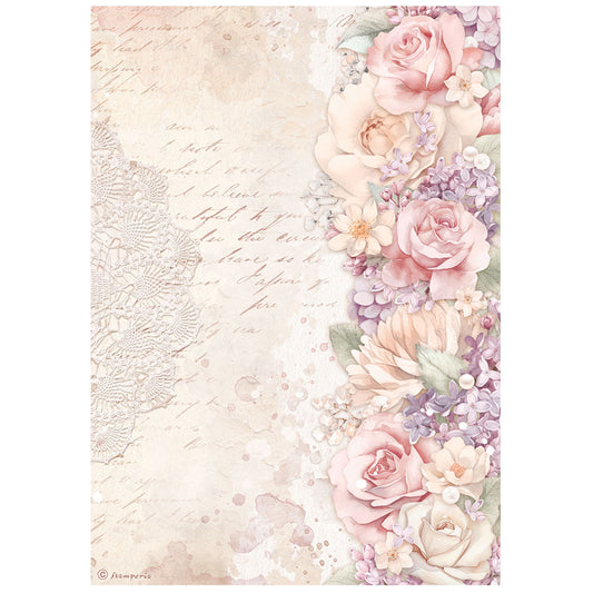 Stamperia  - Rice Paper -  21cm x 29.7cm - A4 -  Romance Forever - Floral Border