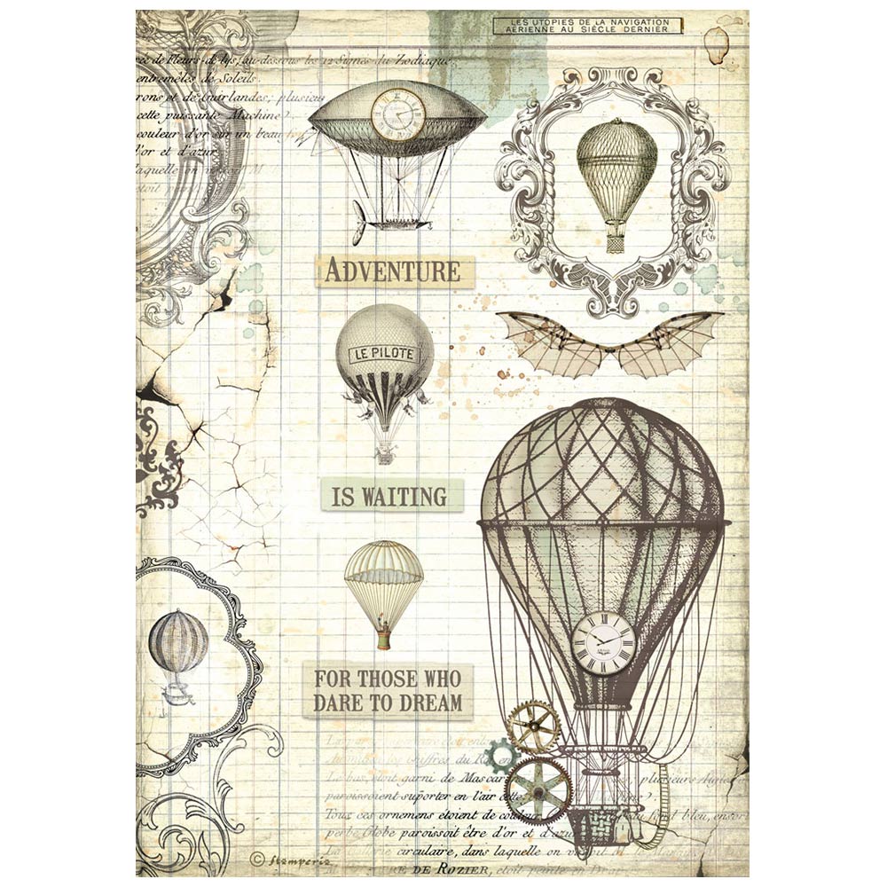 Stamperia  - Rice Paper -  21cm x 29.7cm - A4 - Voyages Fantastiques Balloon