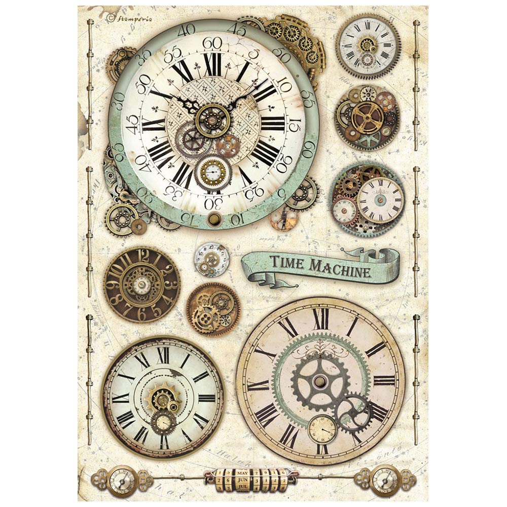 Pre order Stamperia  - Rice Paper -  21cm x 29.7cm - A4 - Voyages Fantastiques Clock