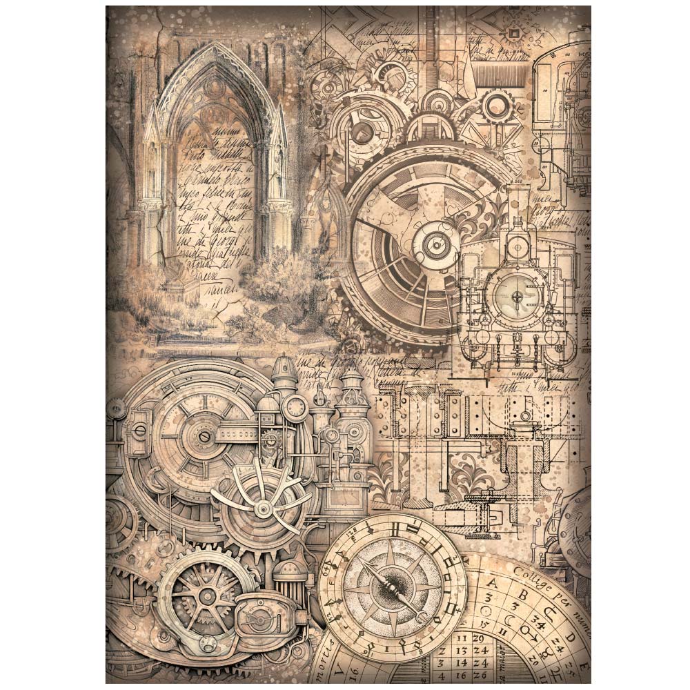 Pre order Stamperia  - Rice Paper -  21cm x 29.7cm - A4 - Sir Vagabond in Fantasy World Mechanical Pattern