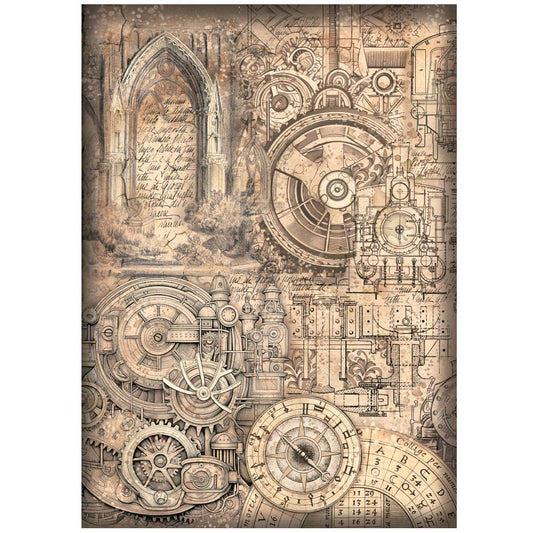 Stamperia  - Rice Paper -  21cm x 29.7cm - A4 - Sir Vagabond in Fantasy World Mechanical Pattern