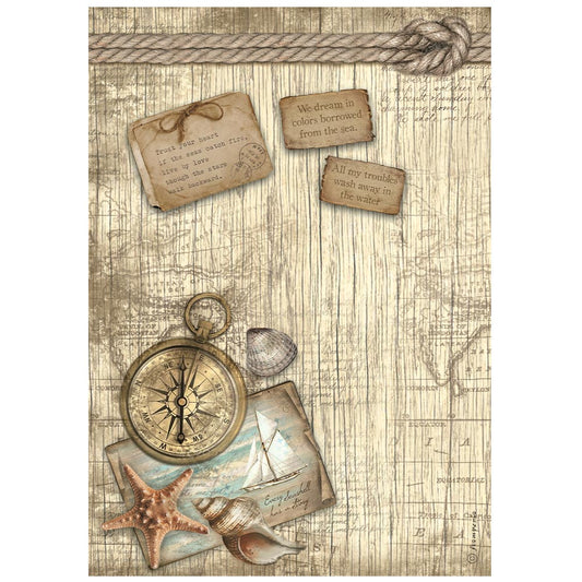 Stamperia  - Rice Paper -  21cm x 29.7cm - A4 -   Sea Land compass