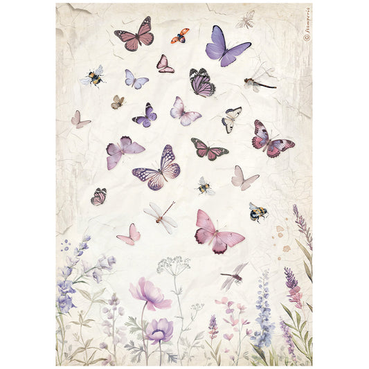 Stamperia   - Rice Paper - Lavender butterflies