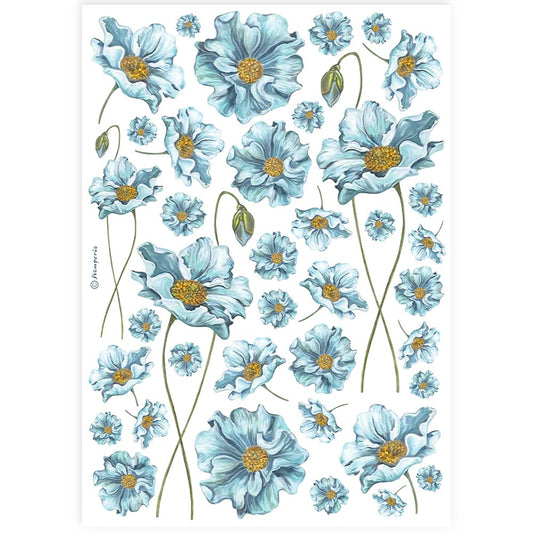 Stamperia   - Rice Paper - Blue Flowers