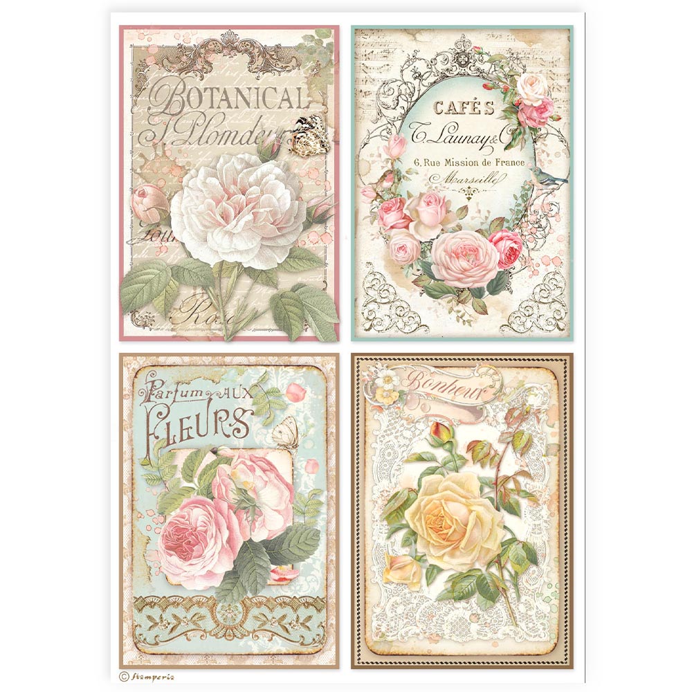 Stamperia   - Rice Paper - 4 cards roses