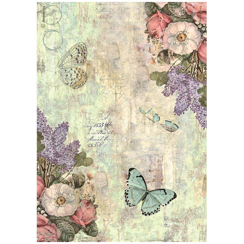 Stamperia   - Rice Paper - Wonderland flowers and butterflies