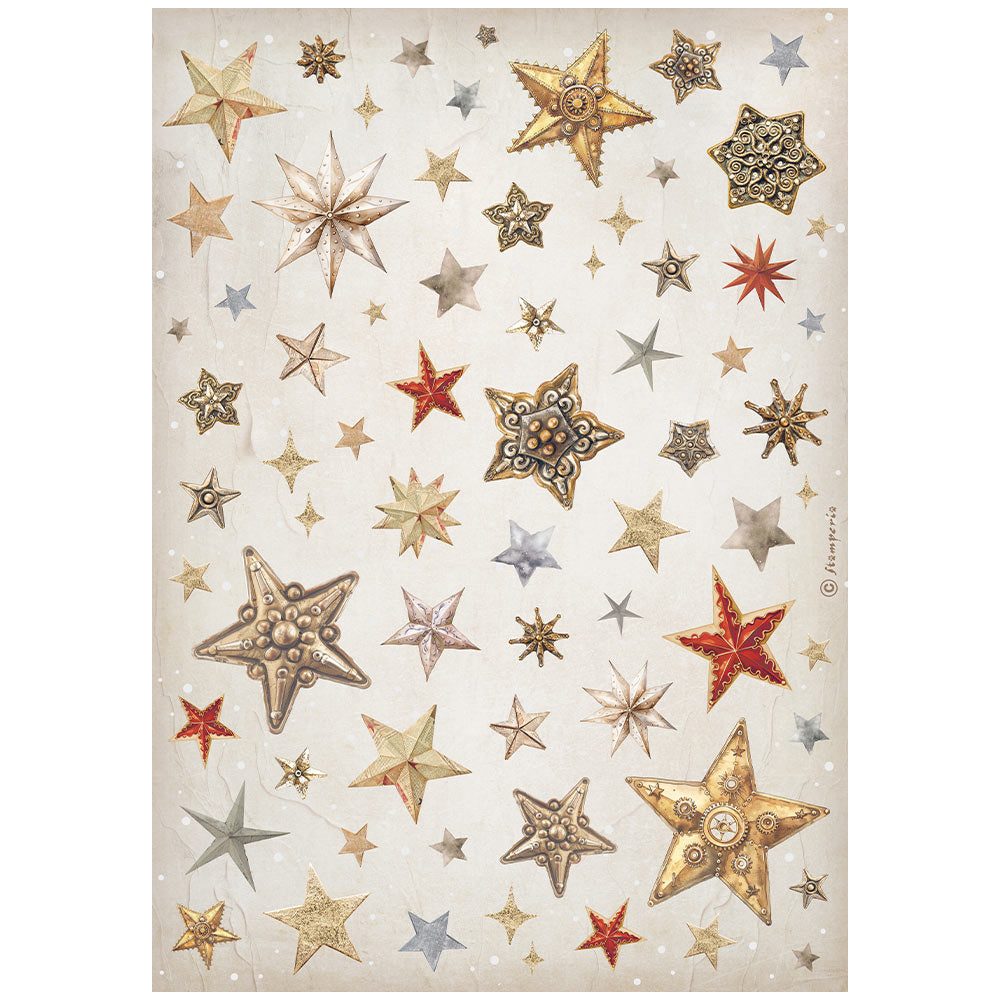 Stamperia   - Rice Paper - Gear up for Christmas stars