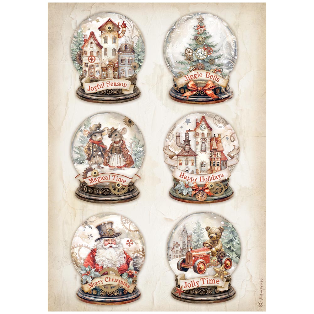 Stamperia   - Rice Paper - Gear up for Christmas snowglobes