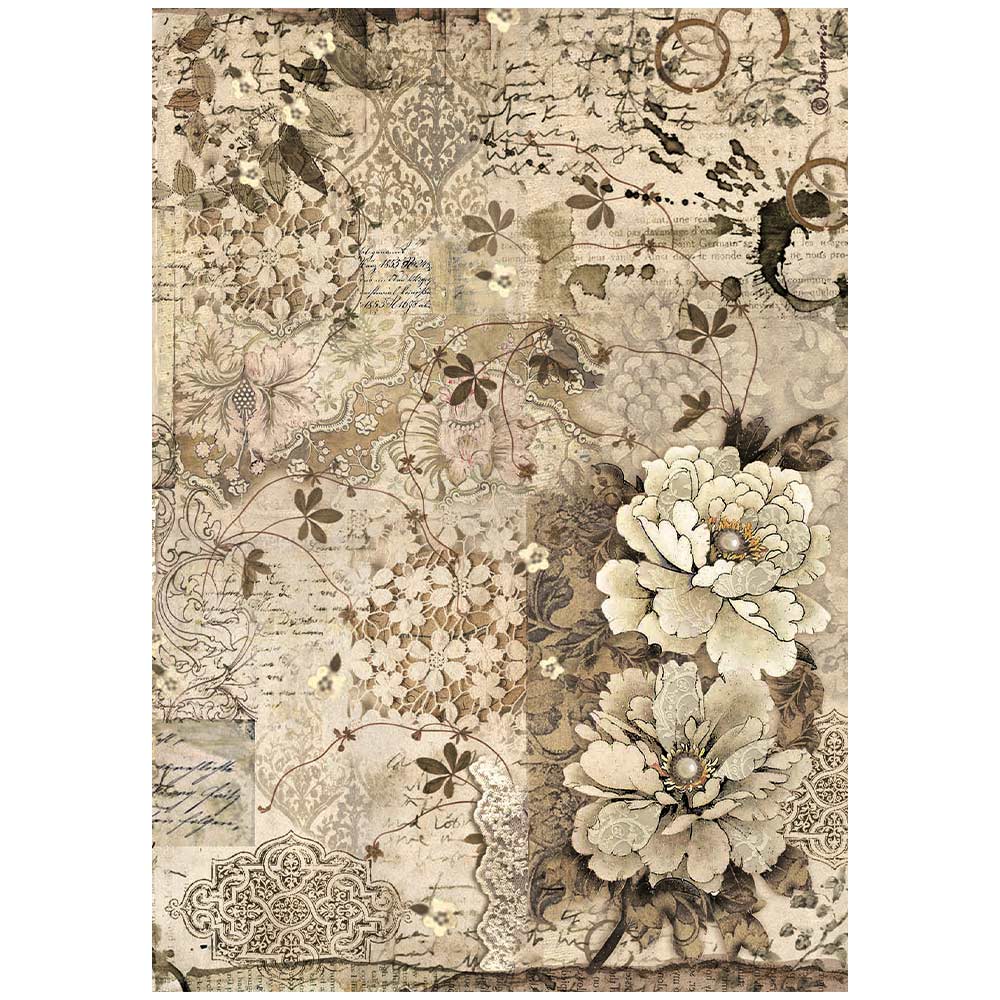 Pre order Stamperia   - A4 Rice Paper - Old Lace flowers and lace