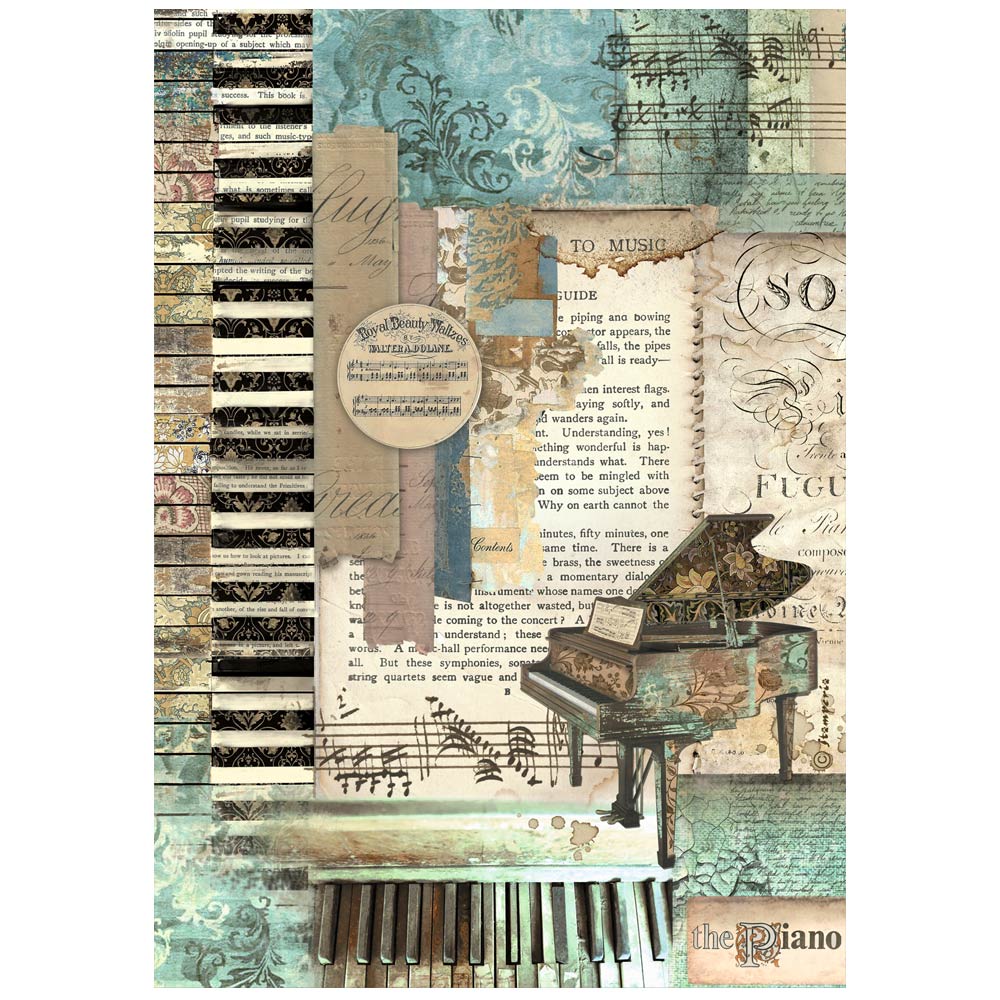 Pre Order - Stamperia   - A4 Rice Paper - Music Piano