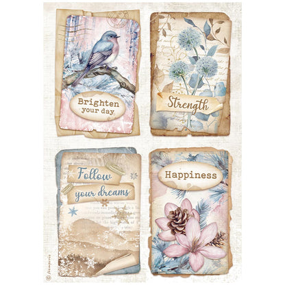 Pre Order - Stamperia  - Pack of 6 Rice papers -  21cm x 29.7cm - A4 - Create Happiness Dewdrops