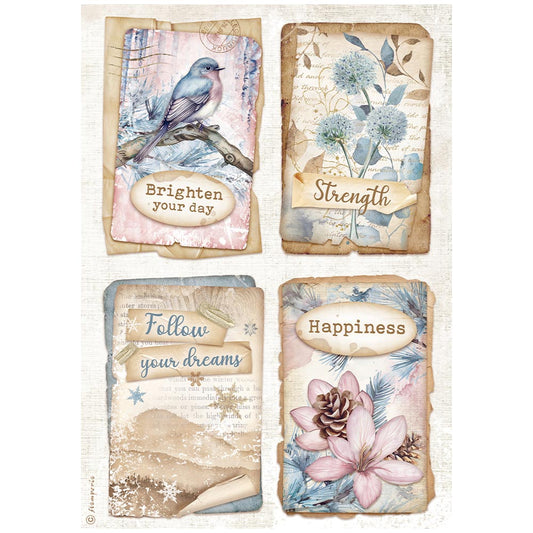 Pre Order - Stamperia   - A4 Rice Paper - Create Happiness Dewdrops 4 cards