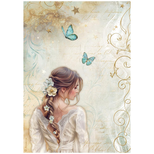 Pre Order - Stamperia   - A4 Rice Paper - Masquerade lady butterfly