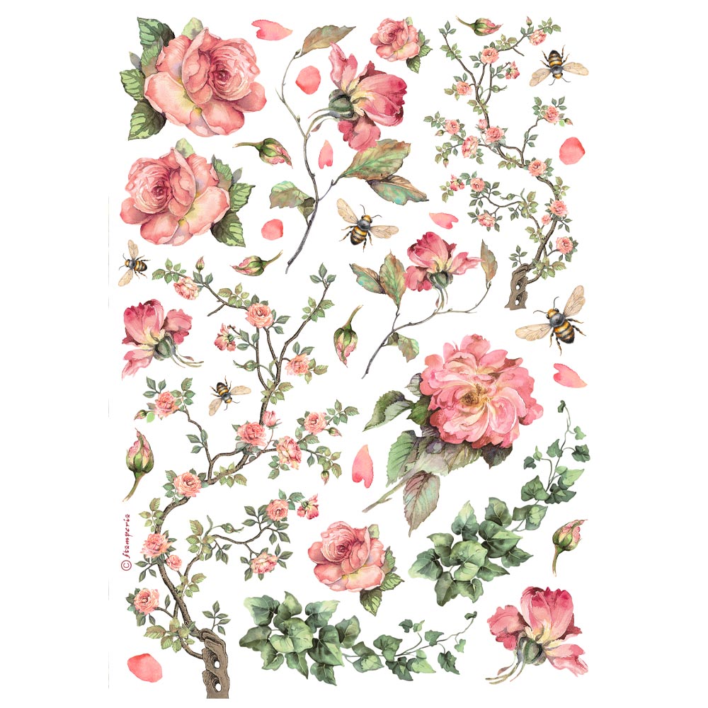 Pre Order Stamperia   - Rice Paper - Roses and ivy