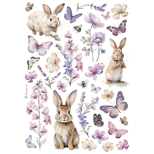 Pre Order Stamperia   - Rice Paper - Bunny and Butterfly