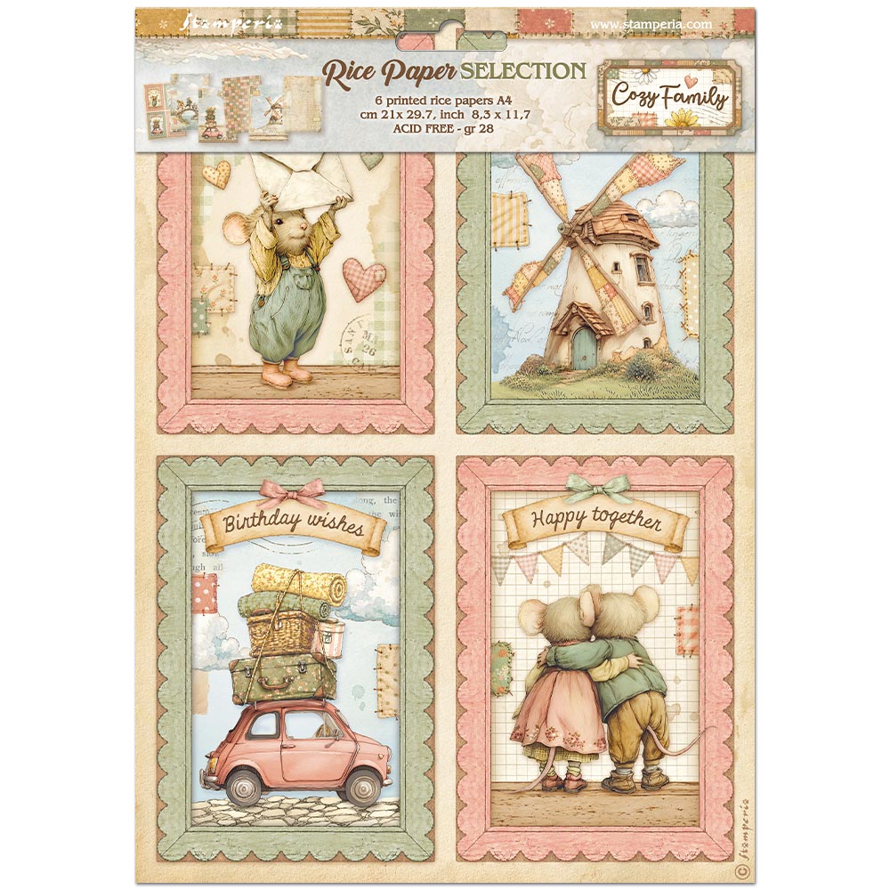 Stamperia  - Pack of 6 Rice papers - 21cm x 29.7cm - A4 - Cozy Family