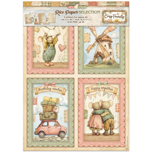 Stamperia  - Pack of 6 Rice papers - 21cm x 29.7cm - A4 - Cozy Family