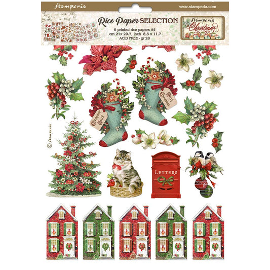 Stamperia  - Pack of 6 Rice papers -  21cm x 29.7cm - A4 - Classic Christmas