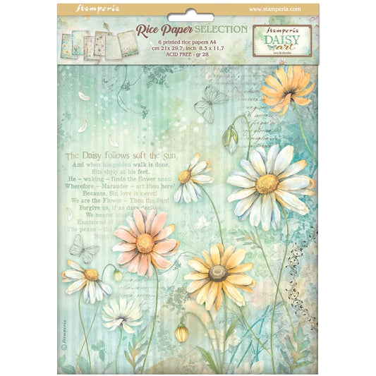 Stamperia  - Pack of 6 Rice papers -  21cm x 29.7cm - A4 - Daisy Art