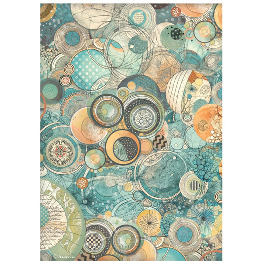 Stamperia  - Rice Paper -  21cm x 29.7cm - A4 - Furry Friends harmony of Circles and Textures