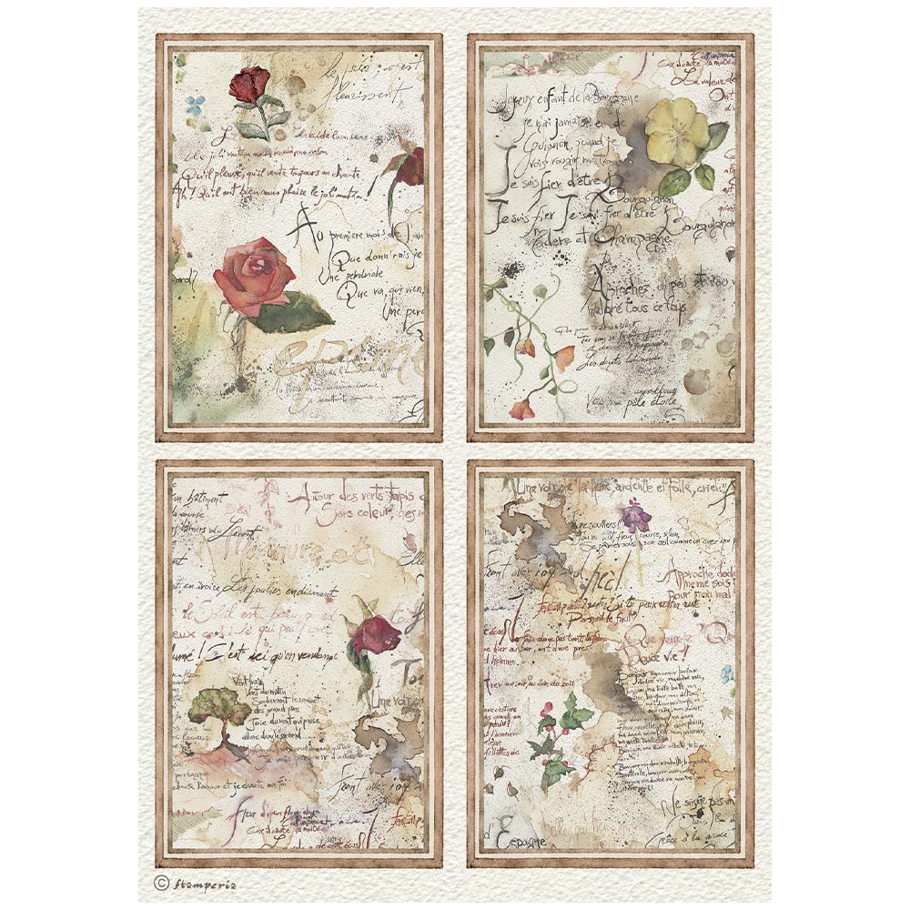 Stamperia  - Pack of 6 Rice papers - 21cm x 29.7cm - A4 - Flowers and poems