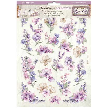 Stamperia  - Pack of 6 Rice papers -  21cm x 29.7cm - A4 -  Lavender