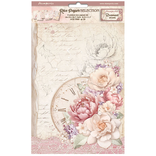 Stamperia  - Pack of 6 Rice papers -  21cm x 29.7cm - A4 -  Romance Forever