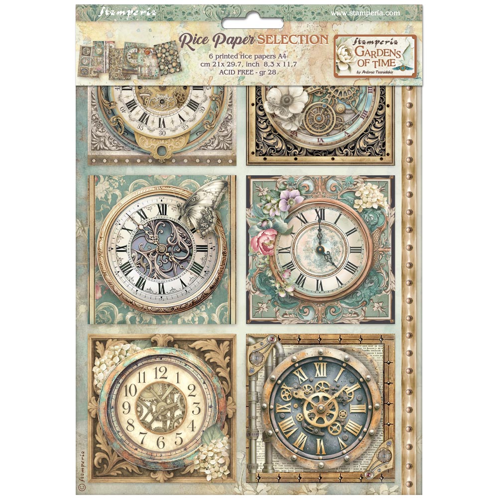 Stamperia  - Pack of 6 Rice papers -  21cm x 29.7cm - A4 - Garden of Time