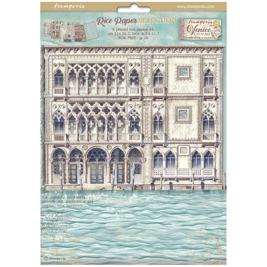 Stamperia  - Pack of 6 Rice papers -  21cm x 29.7cm - A4 - Venice of Art