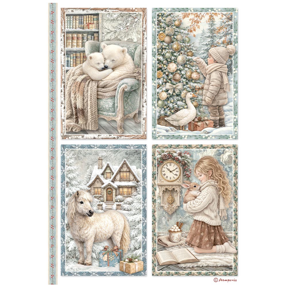Stamperia  - Rice Paper - 21cm x 29.7cm - A4 - White Christmas 4 cards
