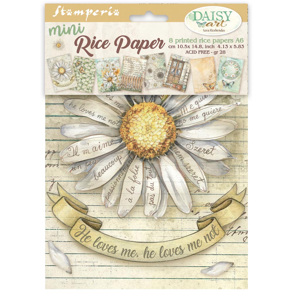 Stamperia  - Pack of 8 Mini Rice papers - A6 - Daisy Art