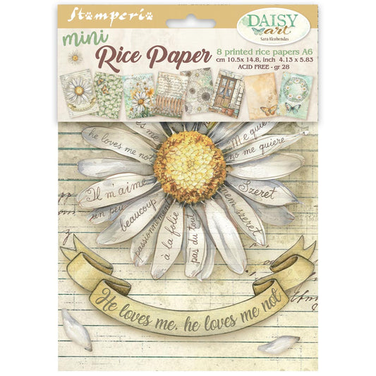 Stamperia  - Pack of 8 Mini Rice papers - A6 - Daisy Art