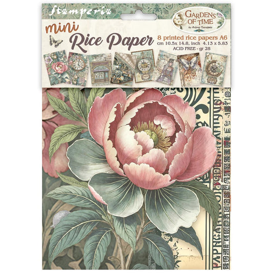 Stamperia  - Pack of 8 Mini Rice papers - A6 - Garden of Time