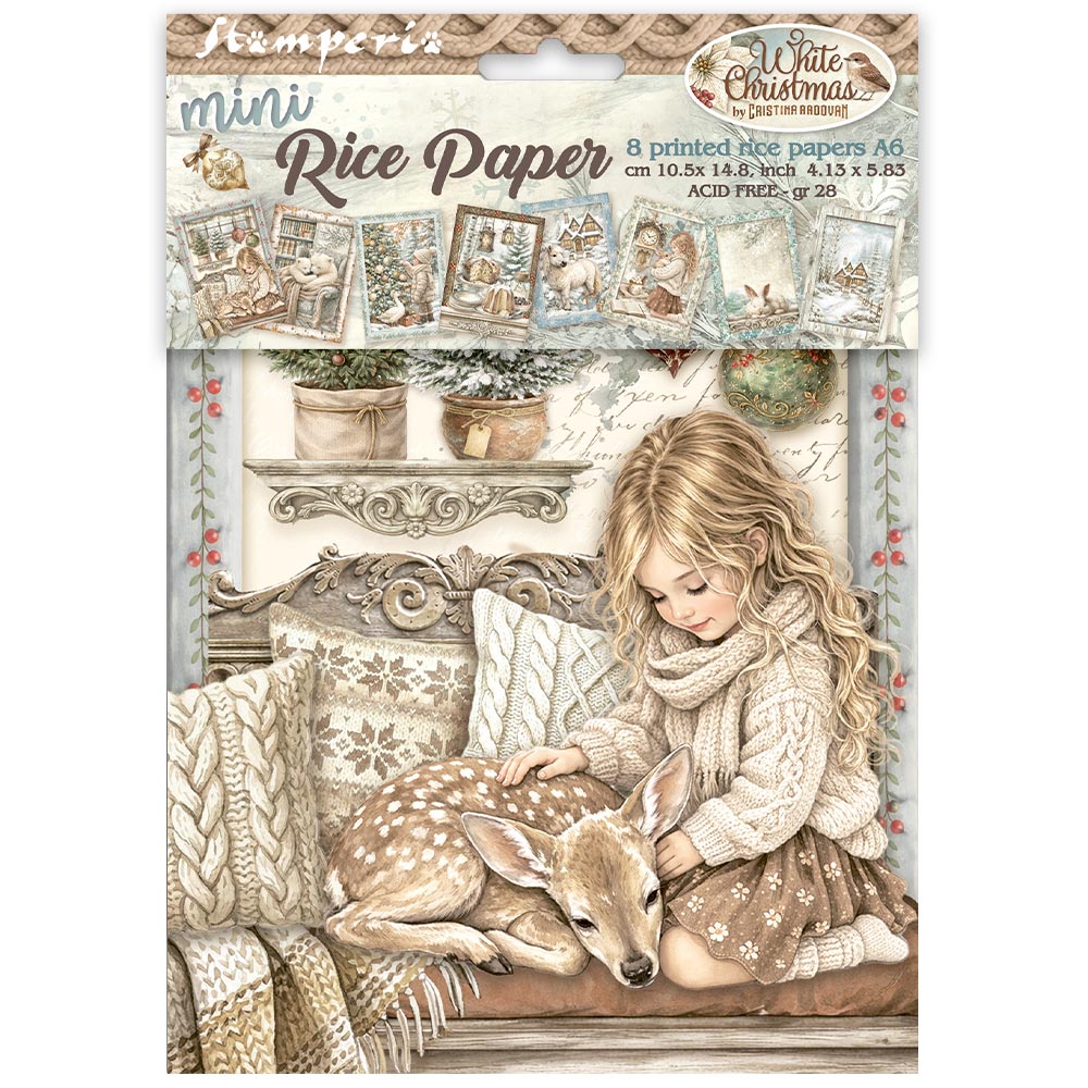 Stamperia  - Pack of 8 Mini Rice papers - A6 - White Christmas
