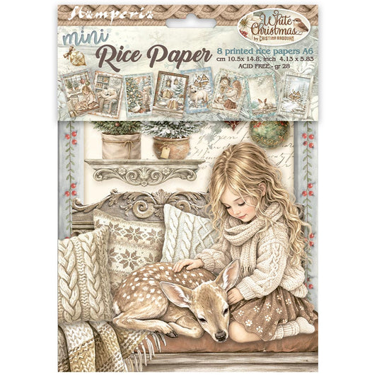 Stamperia  - Pack of 8 Mini Rice papers - A6 - White Christmas