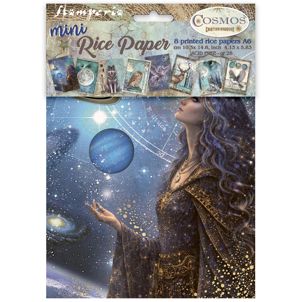 Stamperia  - Pack of 8 Mini Rice papers - A6 - Cosmos